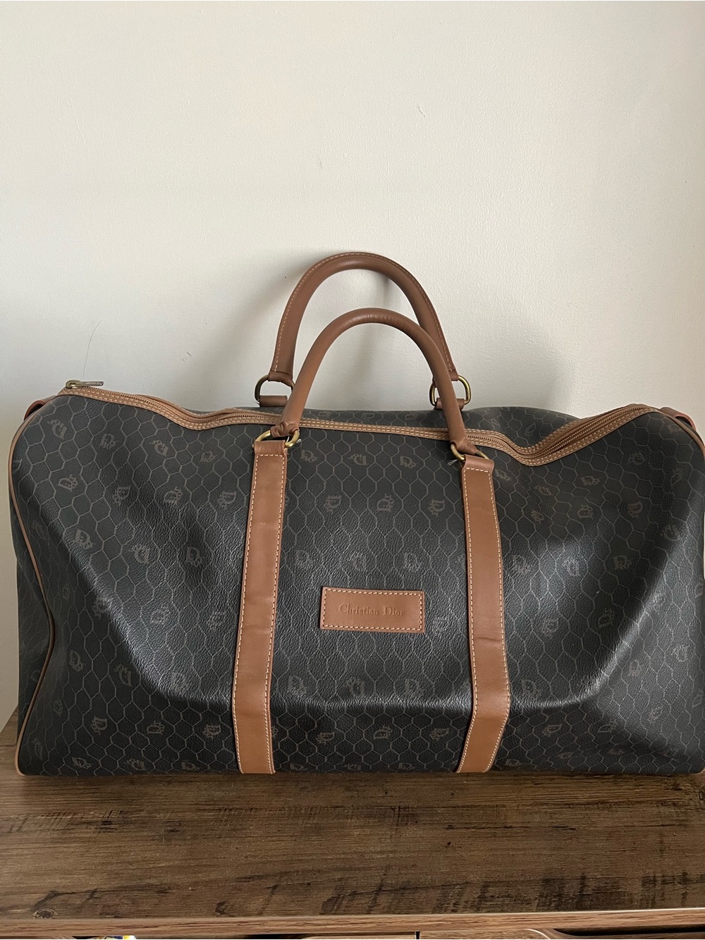 Dior Black Honeycomb Duffel with Brown Trim (size 55)